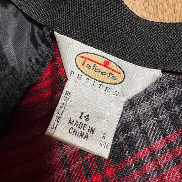 Talbots vintage red plaid midi skirt size 14 Petite 14P wool blend elastic waist - Picture 4 of 8